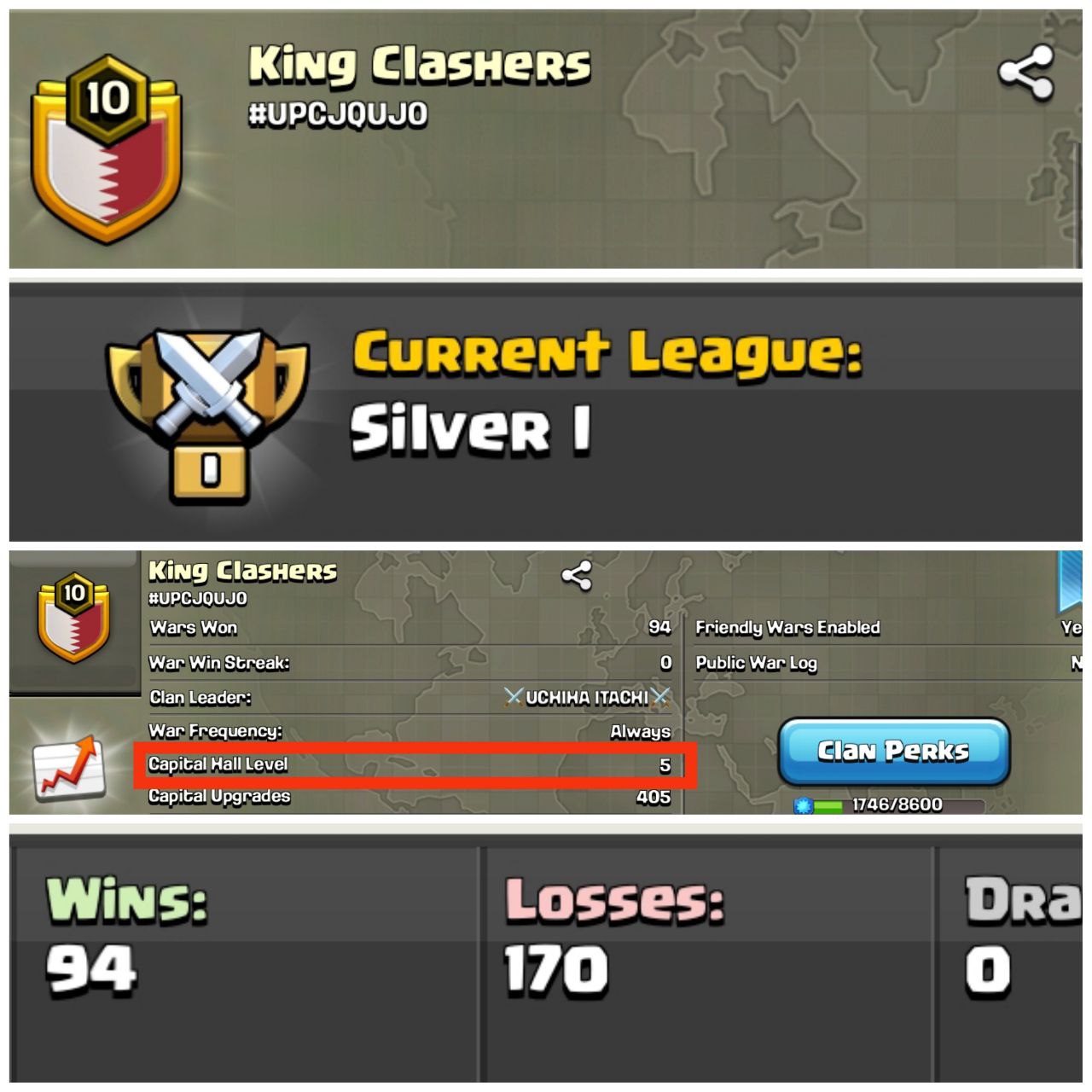 King clashers -- CC-5 -- Gold 1 -- Lvl-10 -- Positive Log -- Brilliant and Superb Name And League