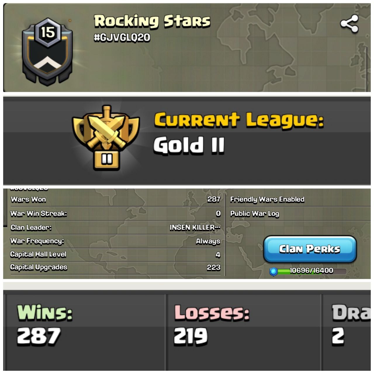 Rocking Stars -- CC-4 -- Gold 2 -- Lvl-15 -- Positive Log -- Brilliant and Superb Name And League