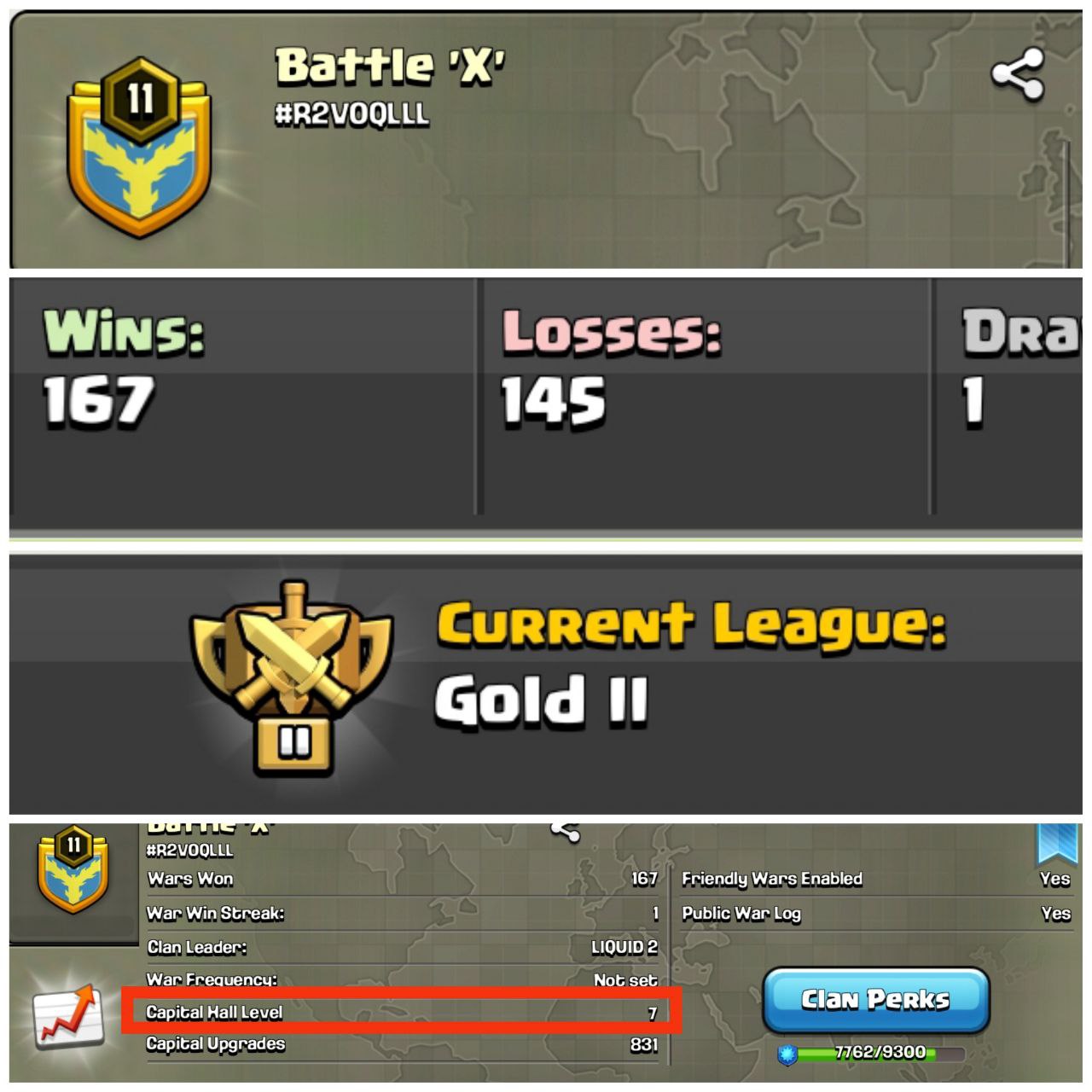 Battle X -- Clan Capital 7 -- Gold 2-- Lvl-11 -- (2:1)Positive Log -- Brilliant and Superb Name And League