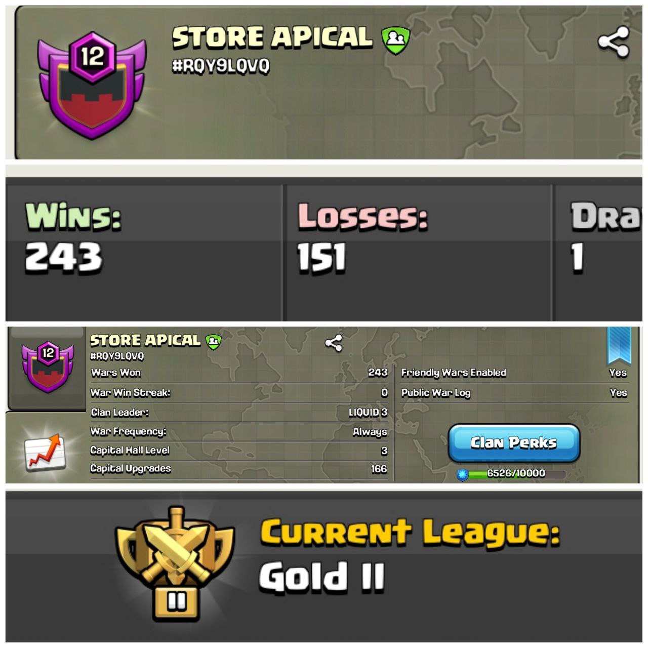 Lvl-12 -- STORE APICAL -- Gold 2 -- Positive Log -- Superb Clan & Cheap Price