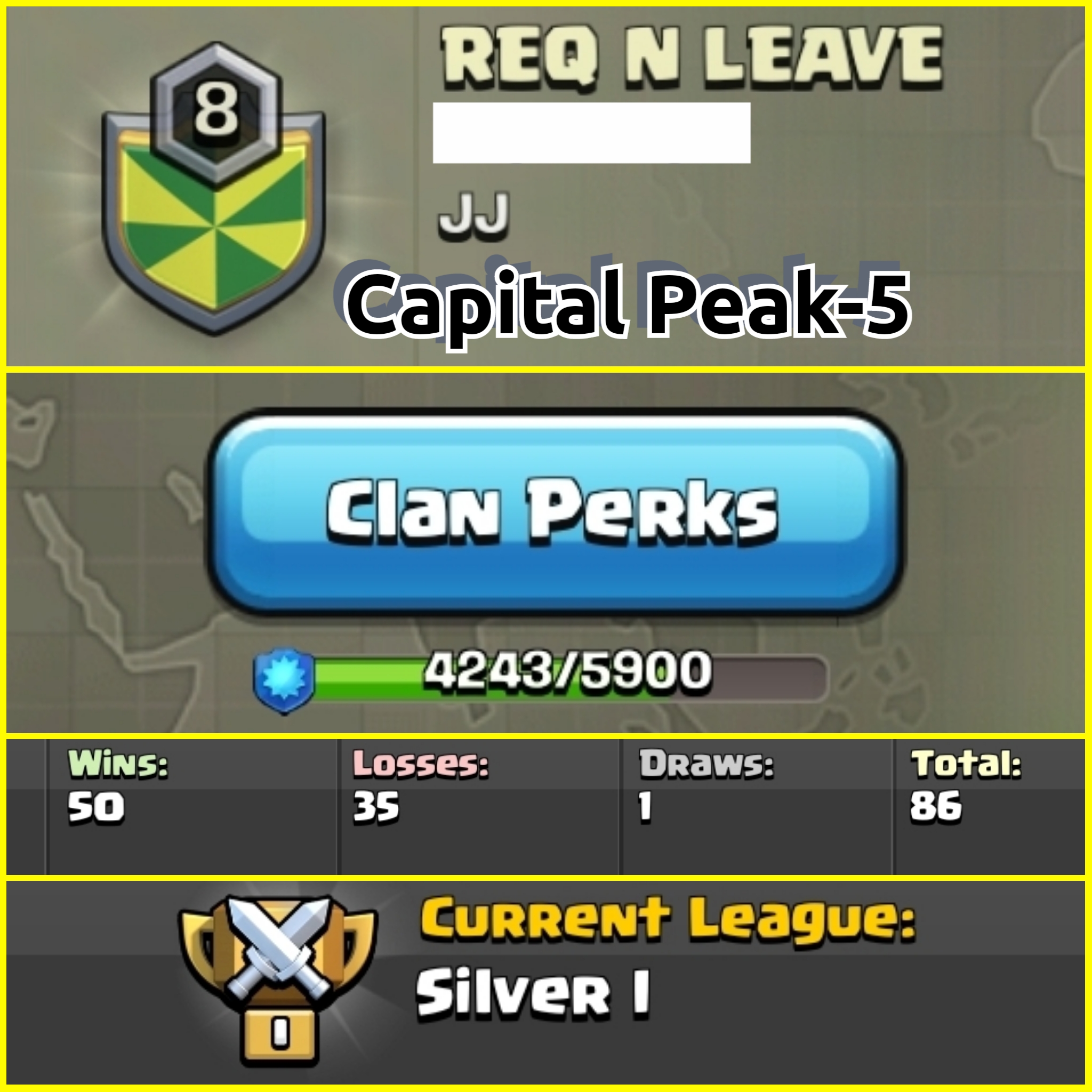 || Level - 8 || Name - REQ N LEAVE || Silver League 1 || Capital Peak 5 || Both Android and iOS || Fast Delivery ||
