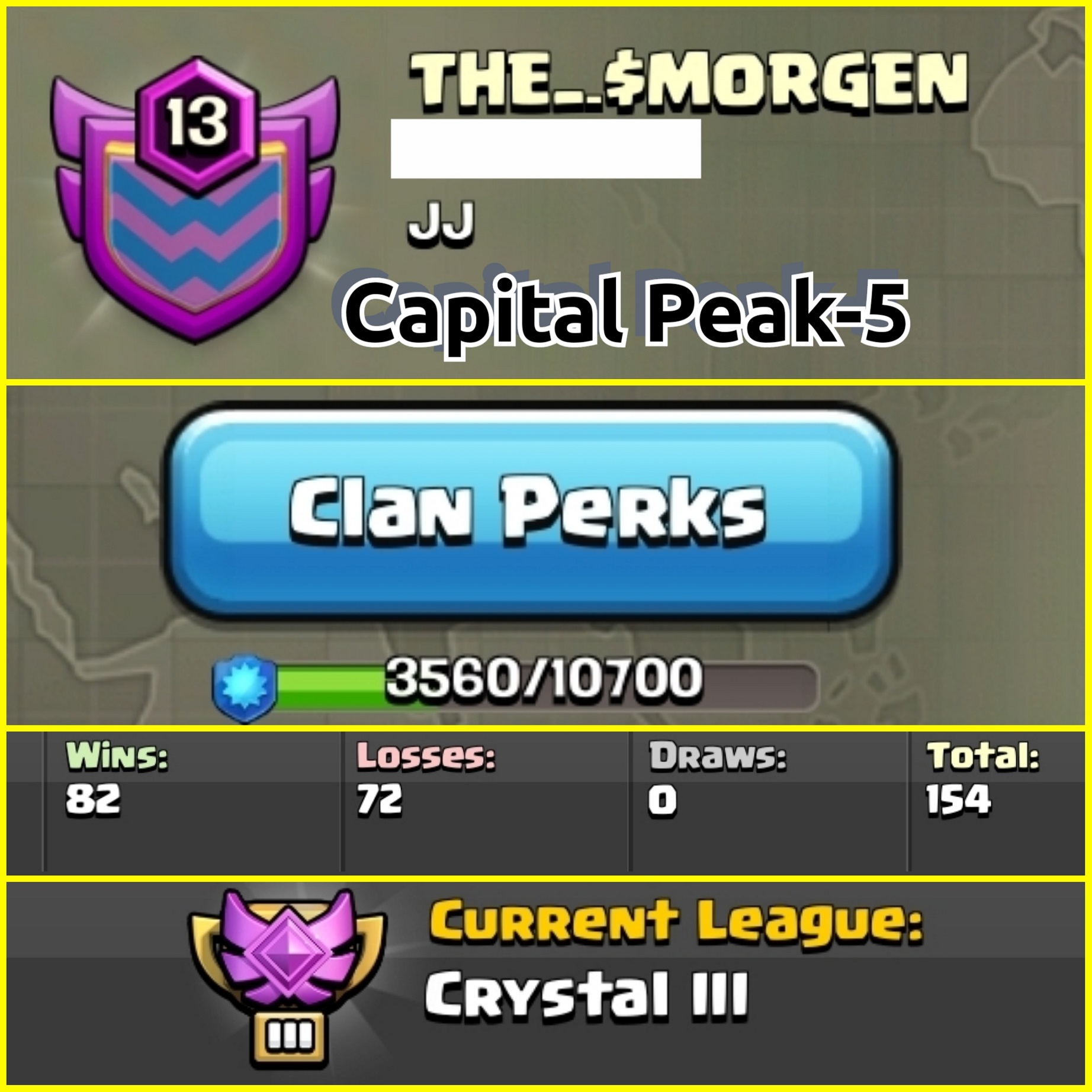 || Level - 13 || Name - THE_-$MORGEN || Crystal League 3 || Capital Peak 5 || Both Android and iOS || Fast Delivery ||