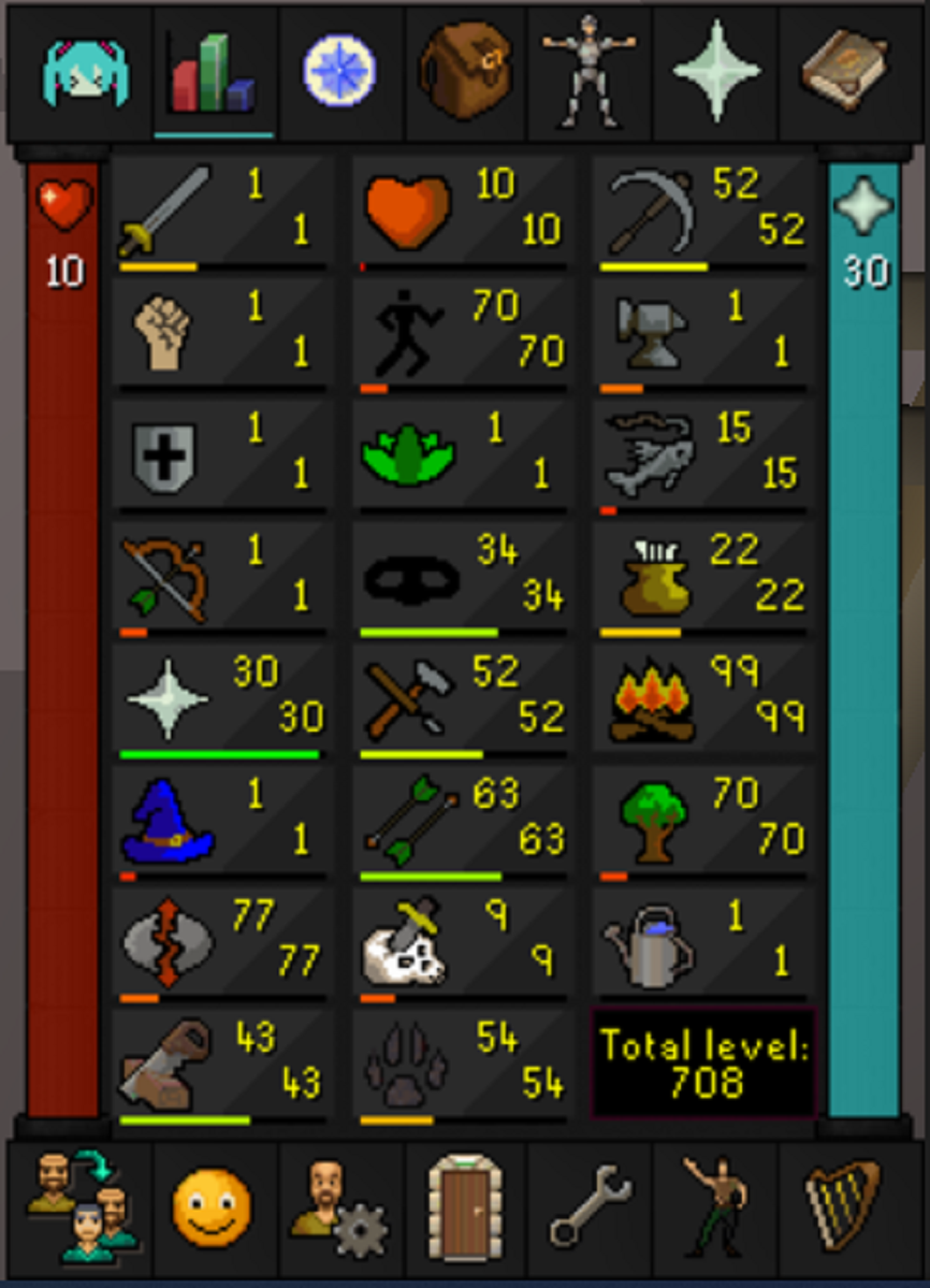 Starter Iron// 99 FMing // 77 RCing // 70 agility // many other good starter stats